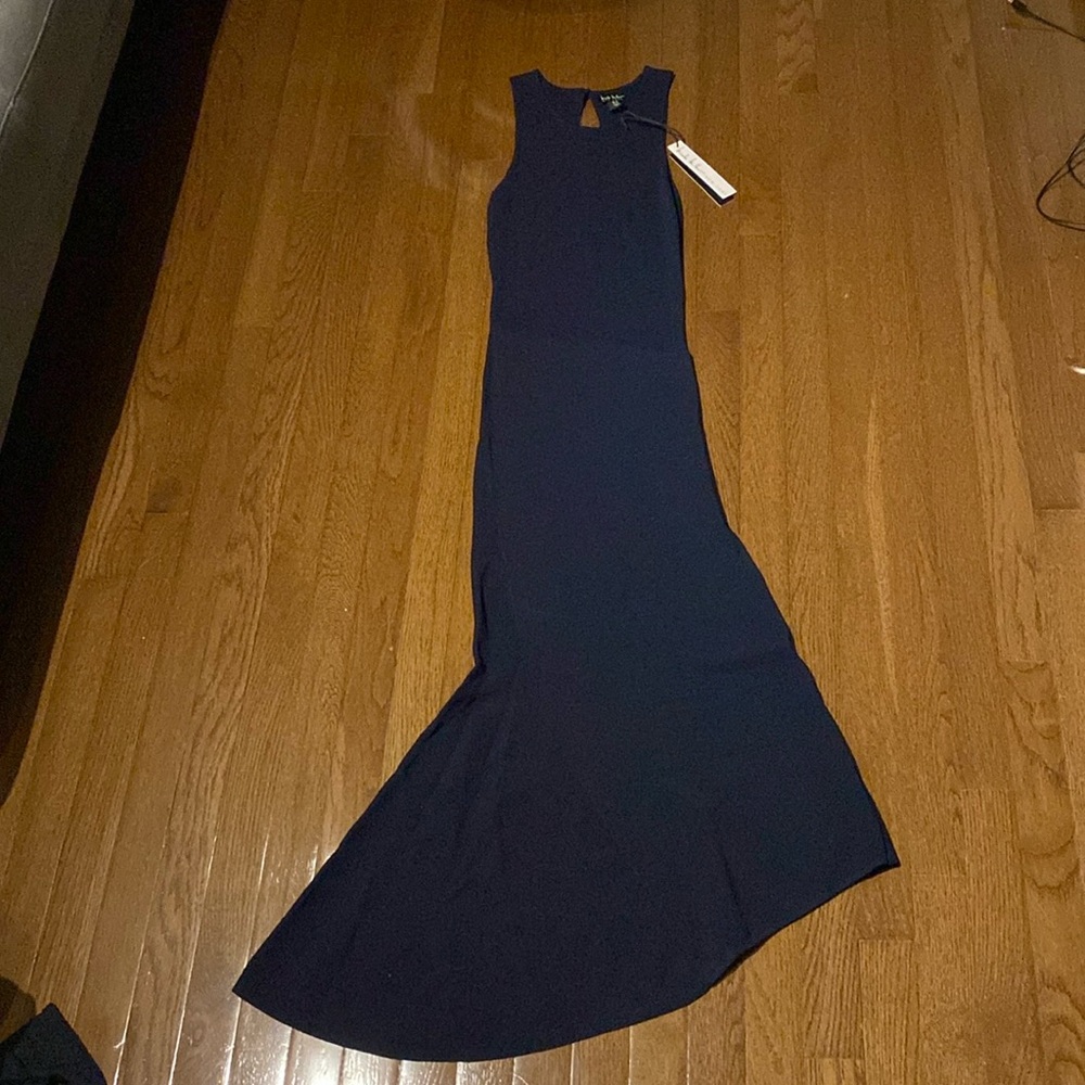 Nicole Miller maxi dress, size XS, dark blue, unique knitted shape